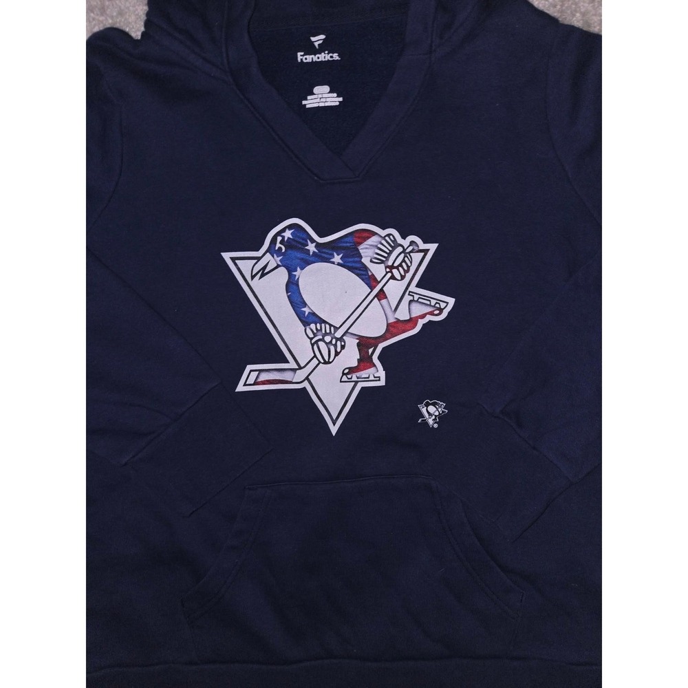 Fanatics Hoodie Pittsburgh Penguins Navy Blue‎ American Flag Logo Women's L - Picture 5 of 8